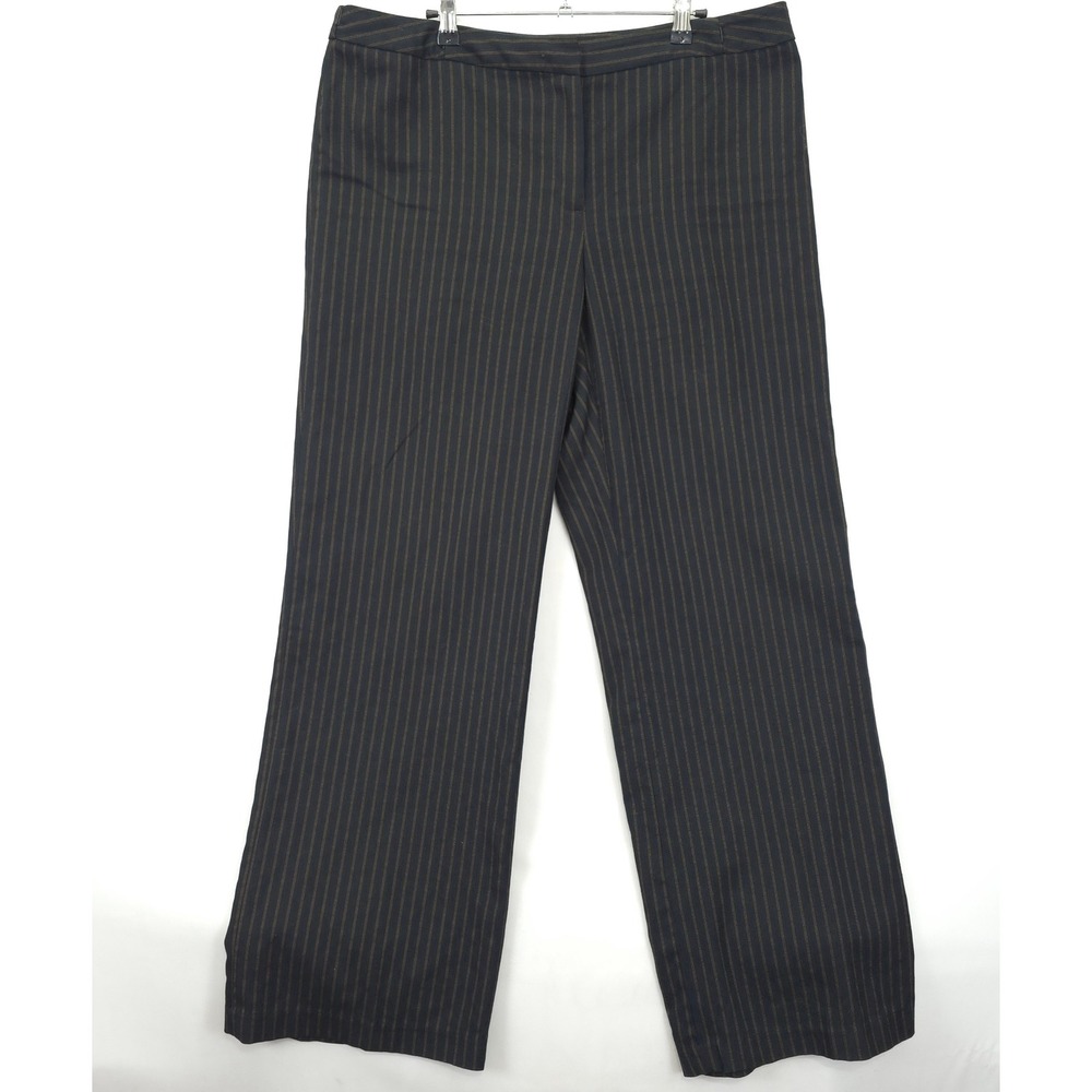 Ellen Tracy Womens 14 Brown Pinstripe Dress Pants Wide Leg Stretch Career Work